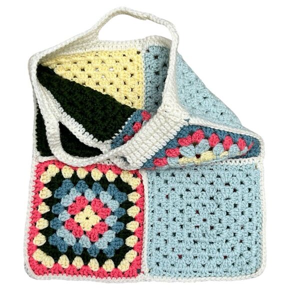 Handmade Crochet Granny Squares Colorful Pattern Hand Bag Purse Tote 15"x13" - Picture 3 of 5